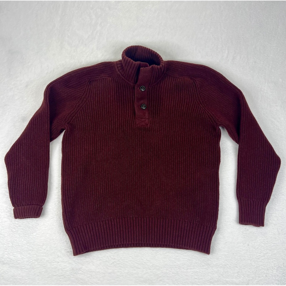 H&M LOGG Mens Burgundy Ribbed Mock Neck Button Up Sweater‎ Large